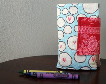 Crayon Roll - Crayon Holder - Crayon Wallet - Hearts & Woodgrain - Girl Gift Idea - Christmas Gift - Stocking Stuffer