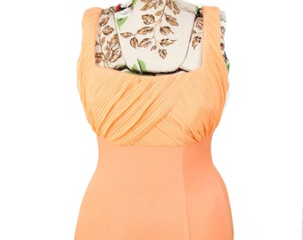 1950s Swimsuit // Peach Ruched Bust Rose Marie Reid One Piece