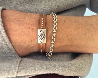 Leather Cuff Bracelet - Womens Bracelet - Leather Metal Cuff - Womens Jewelry - Boho Bracelet - Leather Gift Ideas