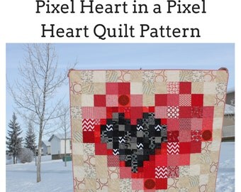 Beginner Quilt Pattern, Charm Square Quilt, Scrap Buster Quilt Pattern, Modern Quilt Pattern, Pixel Heart in a Pixel Heart Quilt Pattern