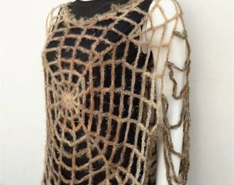 Crochet Poncho Top, Spider Web Poncho Cape Crochet Capelet Halloween Costume Women Brown Halloween Spiderweb Clothes Halloween Fashion