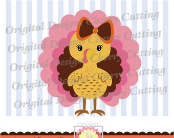 Thanksgiving turkey girl with bow,Thanksgiving turkey SVG,Thanksgiving Silhouette & Cricut Cut Files DGCUTTH12 -Personal and Commercial Use