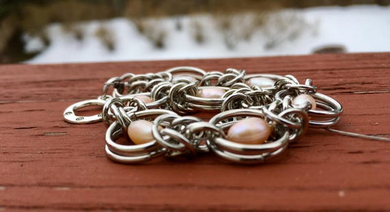 Pink Pearl Chainmaille Bracelet