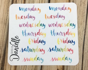 40-50% OFF SALE - Days of the Week Stickers, Bullet Journal Stickers, Notebook Stickers, Bujo Stickers, Large set of 14 - Rainbow