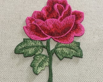 Pink Flower Embroidered Appliques Fabric Peony Patch