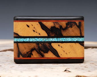 Exotic Wood and Turquoise Inlaid Belt Buckle - Handmade