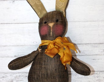 Little Raggedy Chambray Easter Bunny - Primitive Rabbit (HAFAIR)