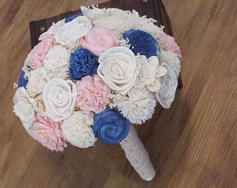Wedding Bouquet, Sola wood Bouquet, Blue pink Lace Bouquet, Blue Wedding Bouquet, Alternative Bouquet, Bouquet, Sola flowers, Wood Bouquet