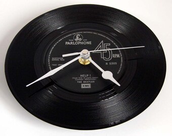 The BEATLES Vinyl Record CLOCK from original recycled 7" single. "HELP" Others available on request....
