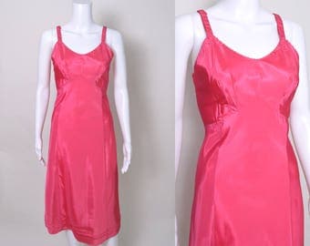 Vintage 1940s Slip 1950s 40s Hot Pink Rayon Pin Up Lingerie