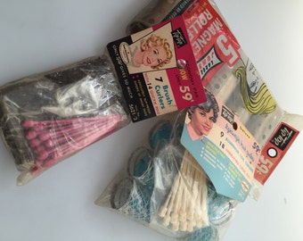 Vintage HAIR CURLERS 1950s/60s Vintage TIP Top Brush Curlers Magnetic Rollers Aluminum Coil Curlers Original Packages Movie Props