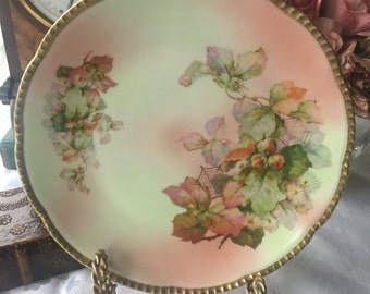 Antique Prussia Plate Spider Web Overlay Hand Painted