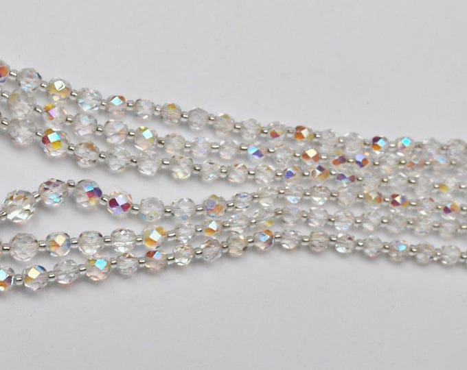 Crystal Bead Necklace - Graduated Triple multi strand - facet cut crystal glass beads - 17 inches - Aurora borealis