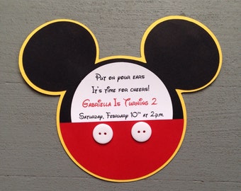NEW***Custom Handmade Inspired Mickey Mouse invitations with real buttons and Yellow shadow!!!