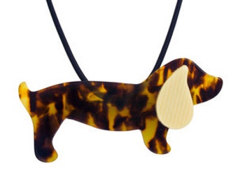 Vintage Celluloid Dachshund Convertible Pendant Pin