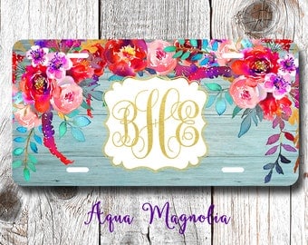 Watercolor Peony Flowers - Personalized License Plate - Watercolor Flowers - Car Tag - Monogrammed License Plate Frame