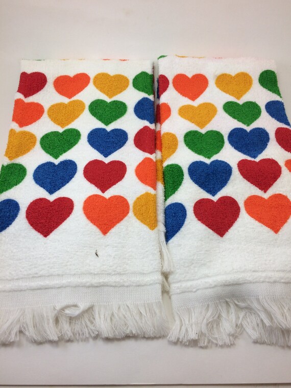 80s rainbow hearts kitchen towel set bathroom hand towels