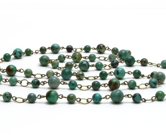 African Turquoise and Jade Natural Stone Long Necklace