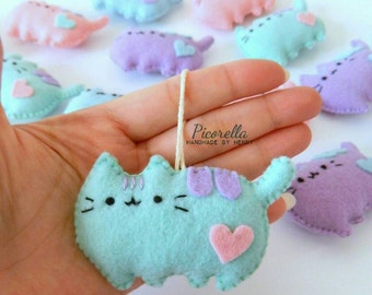 A set of Felt Pusheen Cat Party Favor, Felt Pusheen Cat Baby Shower Favor, Felt Kawaii Pusheen Cat Plush, Felt Pusheen Cat Ornaments