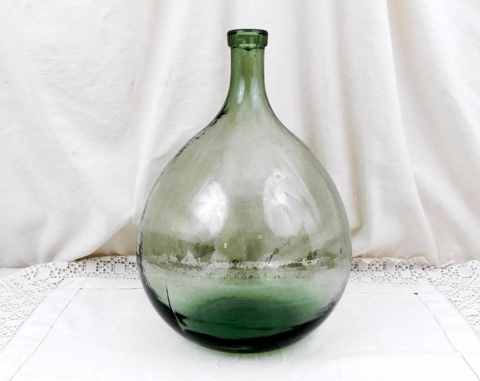 Antique French Green Glass Demijohn / Carboy 10 L / 2.64 Gallon, French Decor, French Country Decor, Rustic Cottage, Bottle Vase, Glass Vase