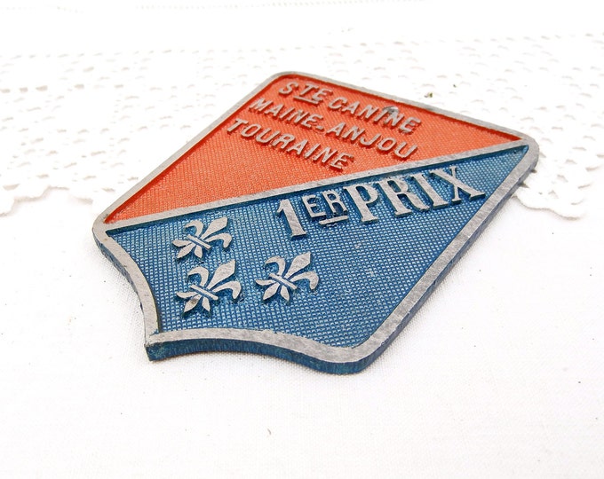 Vintage French Dog Breeders 1 st Prize Metal Plaque from the Maine Anjou Region in Western France Competition, French, Retro, Sign, Canine