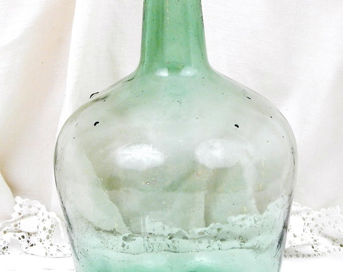 Vintage 4 Liters / 1.05 Gallons Liters French Green Glass Demijohn, French Country Decor, Rustic, Dame Jeanne, Vase, Shabby, Chic, Chateau