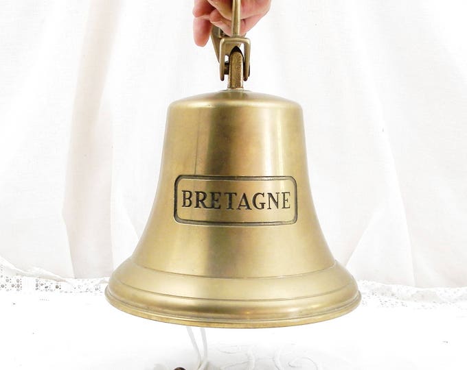 Large Vintage French Reproduction Bronze Bell Engraved " Bretagne "=" Brittany ", Sailing Boat Bell, Wall Hanging Front Door Bell, France,