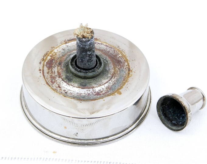 Antique French Compact Camping Chrome Plated Copper Pan and Lid with it's Own Cooker / Heater, Scouts, Vintage, Army, Camping Gear, Picnic