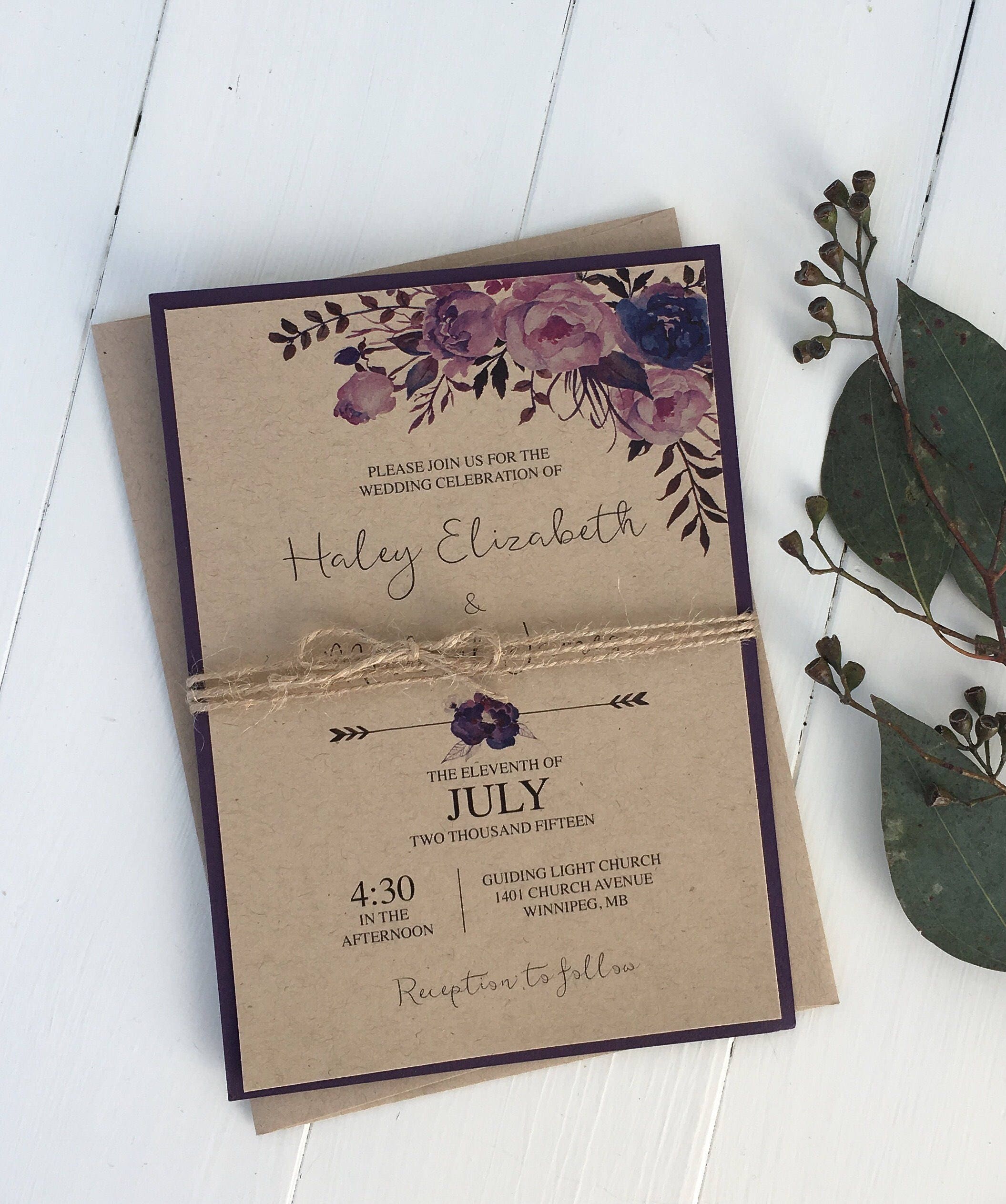 Rustic Wedding Invitation Floral Wedding Invitation Kraft