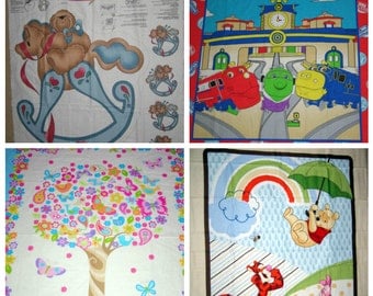 Daisy Kingdom Rock Along Bear, Chuggington Train, Springtime Tree, and Winne the Pooh Fabric Panel Prints-100% Cotton Fabric Material Prints
