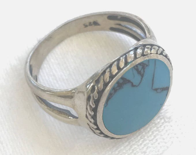 Sterling Turquoise Ring, Vintage Southwest Style, Size 8