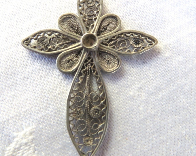 Sterling Filigree Cross Pendant, Sterling Silver Filigree Cross, Wire Work Cross Pendant, Cross Necklace