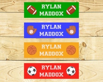 80 Custom Clothing Labels Iron on Labels Personalized Iron on Clothes Tags Daycare Name Labels School Camps - Uncut - Boy Sports