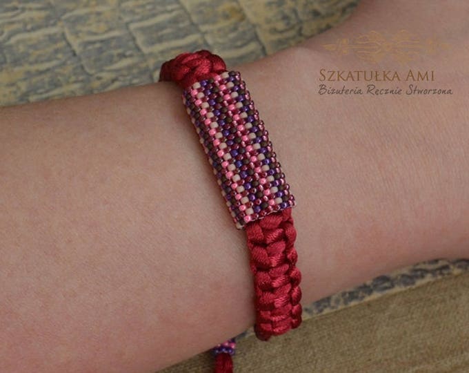 Satin string women bracelet Ethnic bracelets Purple pink Organic jewelry Beaded bracelets Tribal Men bracelet Leather natural bracelets