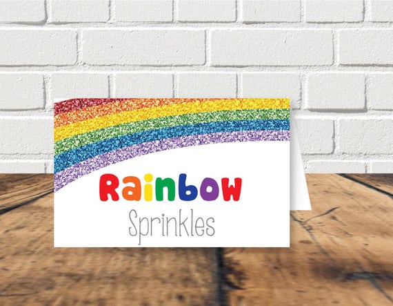 Glitter Rainbow Tent Labels, Rainbow Party, Rainbow Printables, Rainbow Birthday, Name Cards, Place Cards, Printable PDF, EDITABLE file Il_570xn