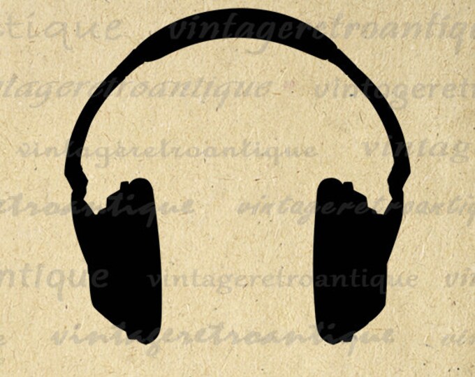 Headphones Silhouette Music Digital Printable Download Image Graphic Antique Clip Art Jpg Png Eps HQ 300dpi No.3361