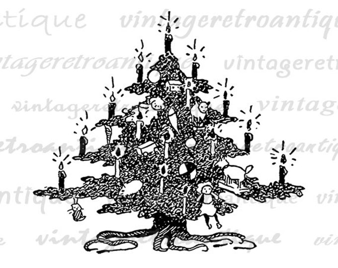 Christmas Tree Digital Image Download Printable Graphic Vintage Clip Art Jpg Png Eps HQ No.2368