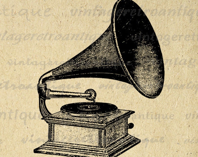 Printable Antique Phonograph Digital Graphic Music Player Download Image Vintage Clip Art Jpg Png Eps HQ 300dpi No.1287