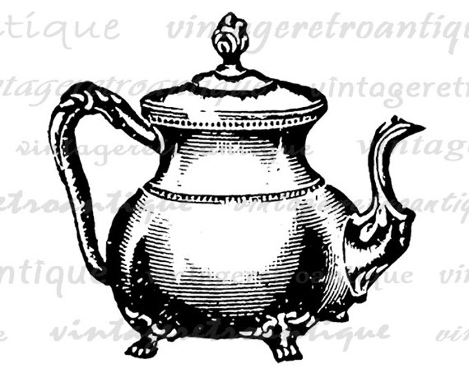 Printable Image Teapot Digital Tea Pot Illustration Graphic Download Vintage Clip Art for Transfers Printing etc HQ 300dpi No.1528