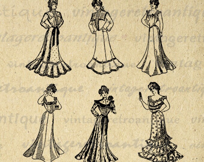 Digital Image Antique Women in Dresses Collage Sheet Download Ladies Fashion Graphic Printable Vintage Clip Art HQ 300dpi No.1290