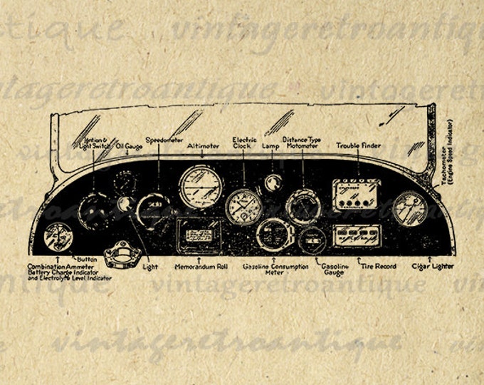 Printable Image Car Dashboard Automobile Digital Illustration Graphic Download Antique Clip Art Jpg Png Eps HQ 300dpi No.3418