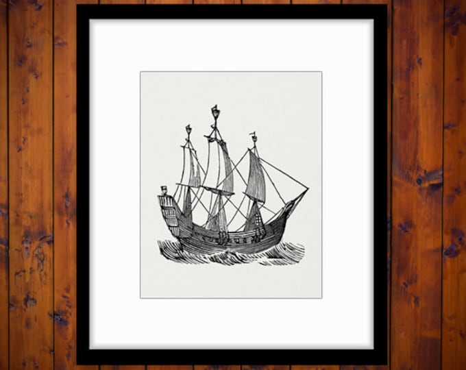 Digital Antique Ship Printable Graphic Download Boat Image Artwork Vintage Clip Art for Transfers Making Prints etc HQ 300dpi No.2174