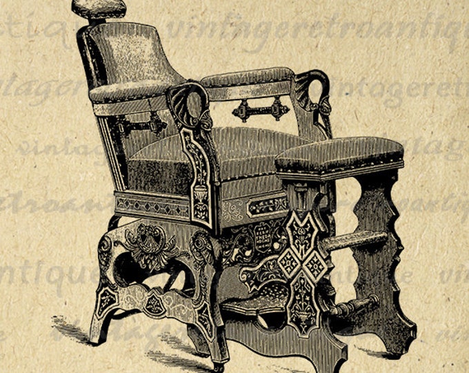 Barber's Chair Printable Digital Image Hair Salon Hairdresser Download Graphic Vintage Clip Art for Transfers Printing etc HQ 300dpi No.3683