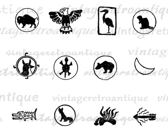 Digital Native American Animal Symbols Antique Graphic Printable Image Download Vintage Clip Art Jpg Png Eps HQ 300dpi No.1032