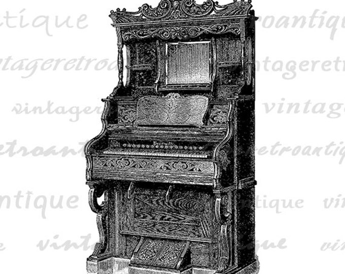 Printable Graphic Antique Organ Download Parlor Piano Digital Image Vintage Clip Art Jpg Png Eps 18x18 HQ 300dpi No.1085