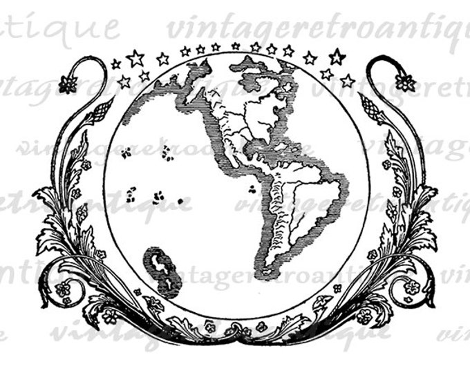 Digital Printable Antique Globe Download Earth World Map Image Graphic Vintage Clip Art Jpg Png Eps HQ 300dpi No.3654