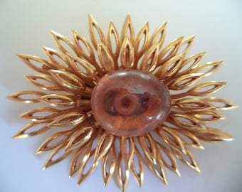 Vintage Unsigned Goldtone Sunburst Brooch/Pin