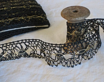 Black and gold spider web lace trim - vintage French lace trim