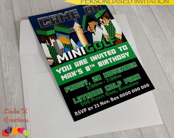 Minecraft Inspired Golf Personalised Invitation | DIY printing