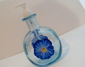 Soap Dispenser, Recycled bottle dispenser, Clear blue Tequila bottle, Lotion dispenser, Home decor